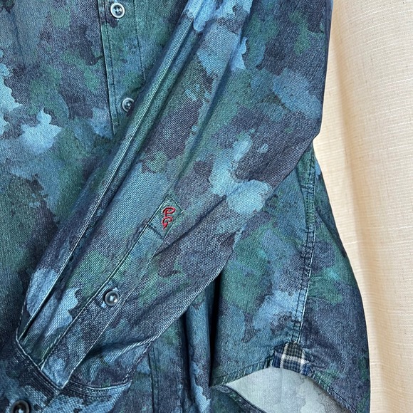 Robert‎ Graham Beemon Camo Print Shirt Button Front Blue Cotton Men's Size XL - Picture 7 of 9